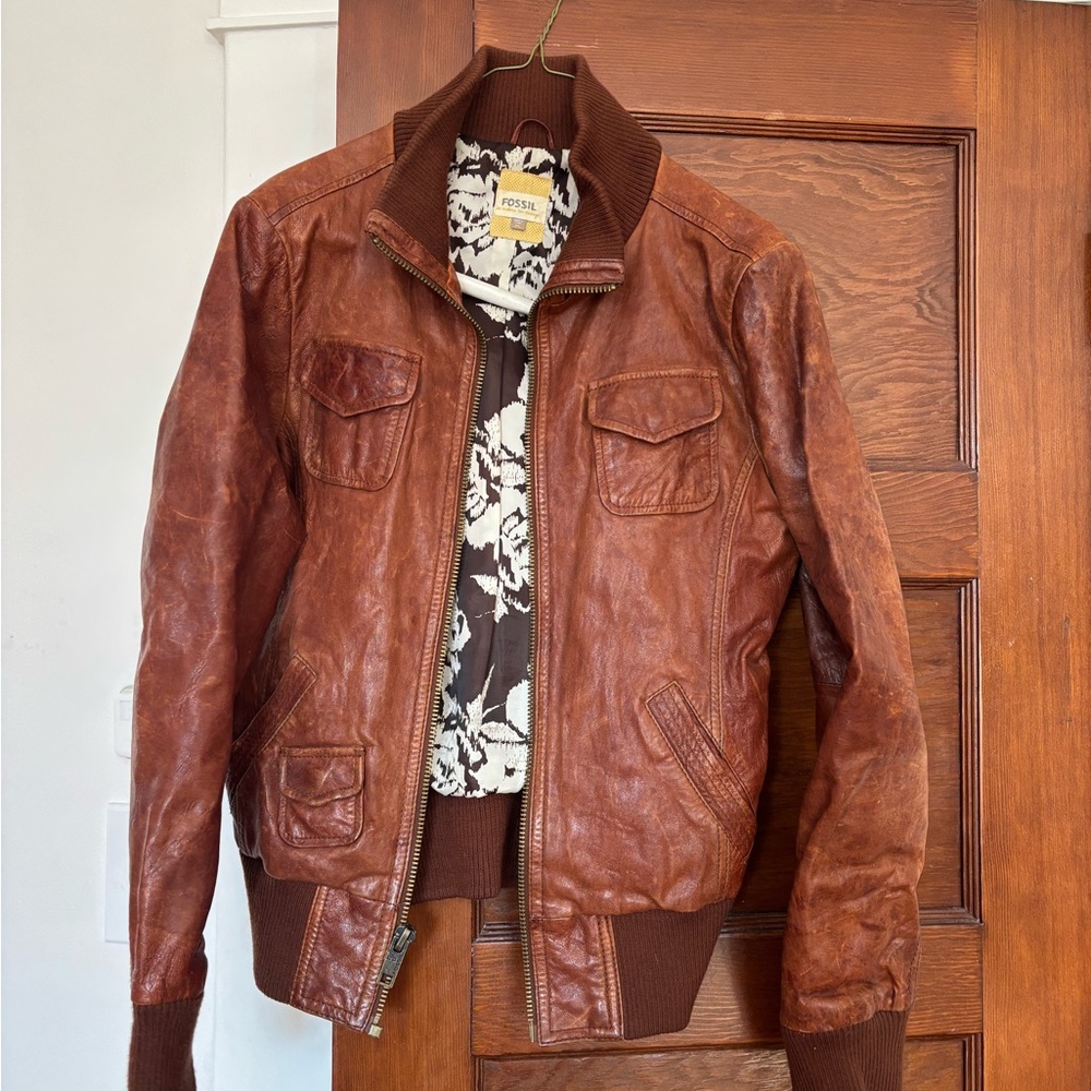 Fossil Brown Leather Jacket sz M